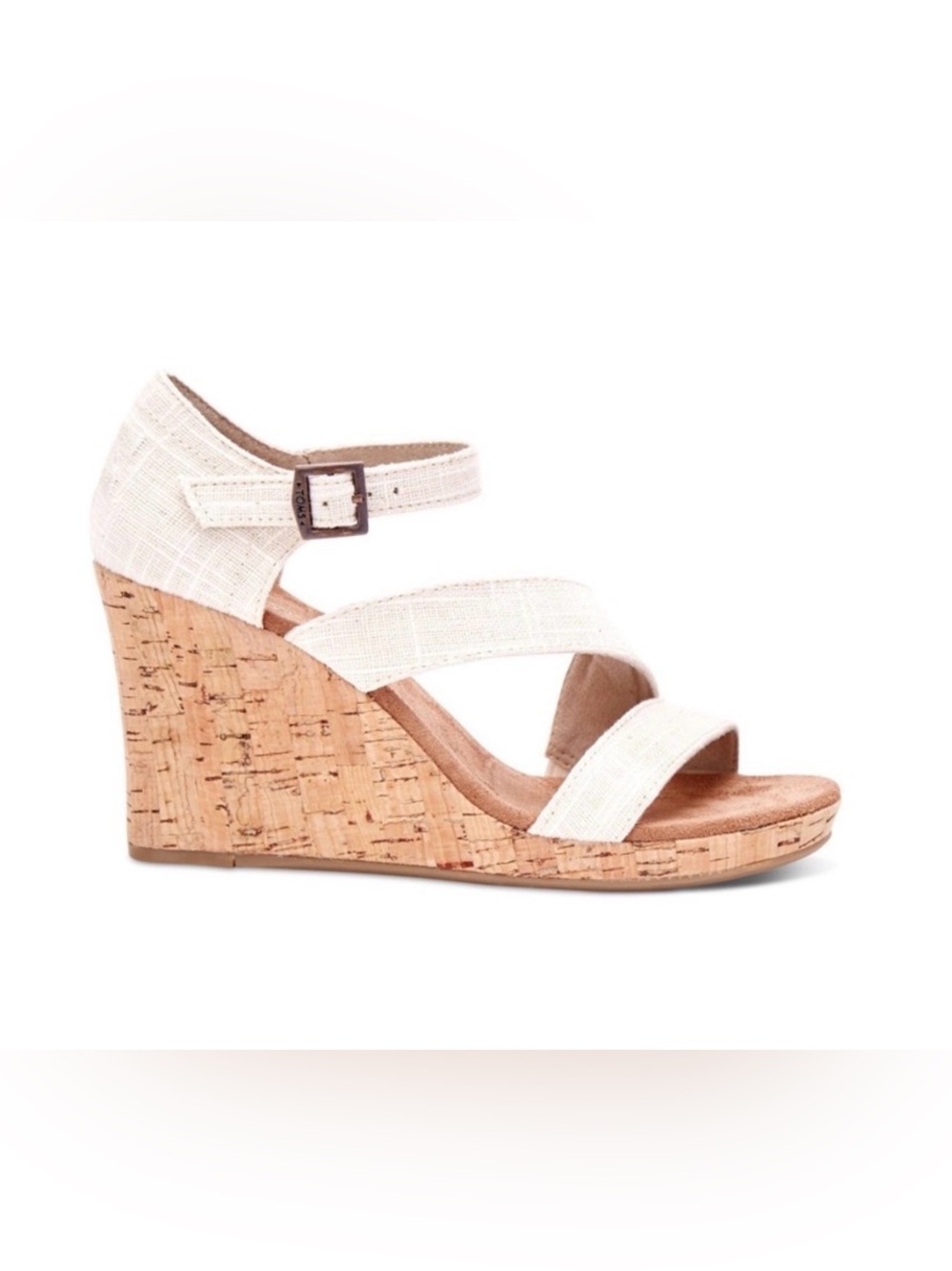 TOMS Cream Linen Strap Wedge Sandals